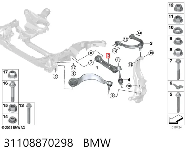 Важіль передньої підвіски нижній, правий 31108870298 BMW