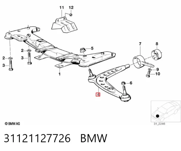 Важіль передньої підвіски нижній, правий 31121127726 BMW