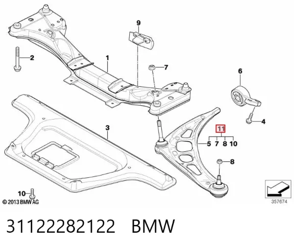 Важіль передньої підвіски нижній, правий 31122282122 BMW