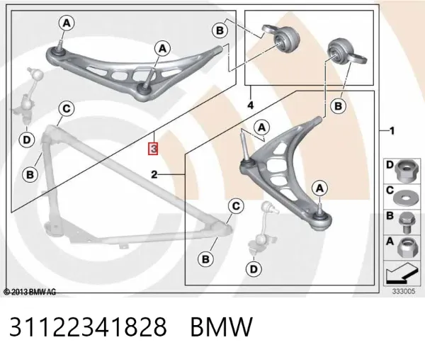 Важіль передньої підвіски нижній, правий 31122341828 BMW