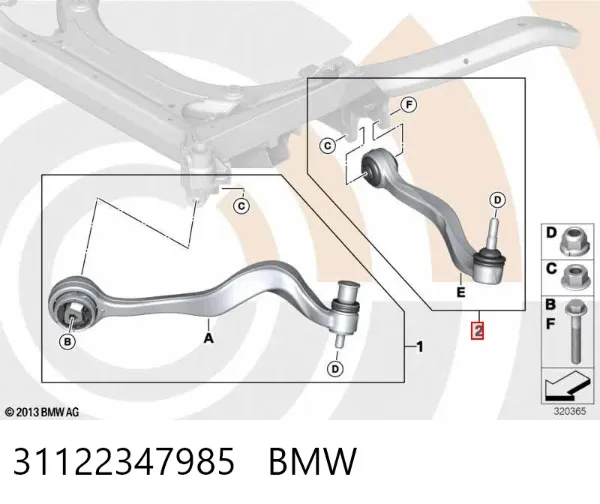 Важіль передньої підвіски нижній, лівий 31122347985 BMW