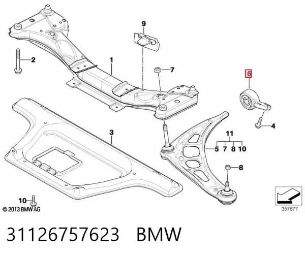 Сайлентблок переднього важеля 31126757623 BMW