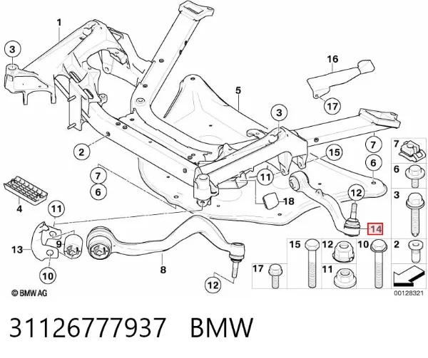 Важіль передньої підвіски нижній, лівий 31126777937 BMW