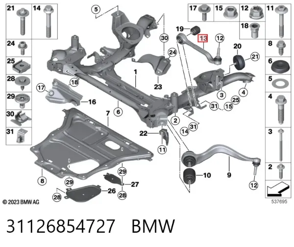 Важіль передньої підвіски нижній, лівий 31126854727 BMW
