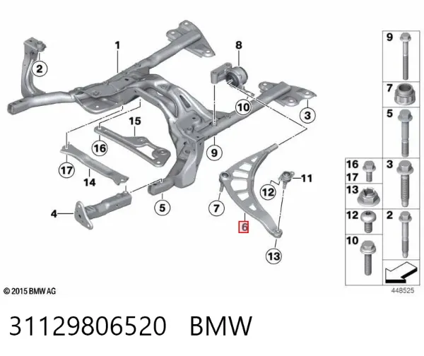 Важіль передньої підвіски нижній, правий 31129806520 BMW