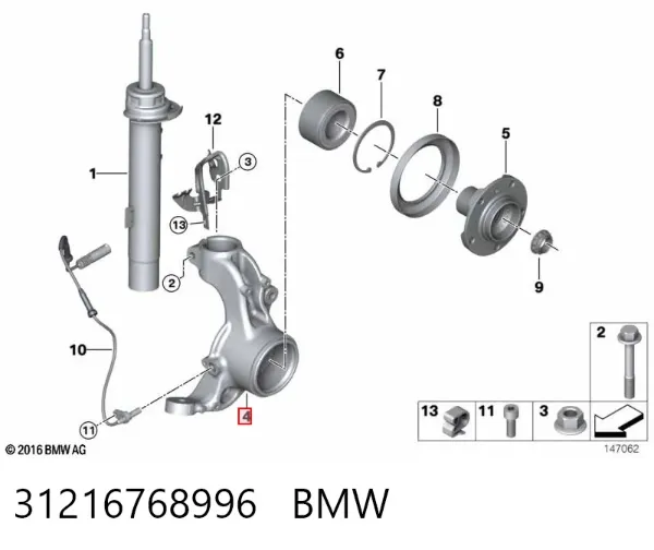 Цапфа - поворотний кулак передній, правий 31216768996 BMW