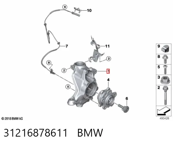 Цапфа - поворотний кулак передній, лівий 31216878611 BMW