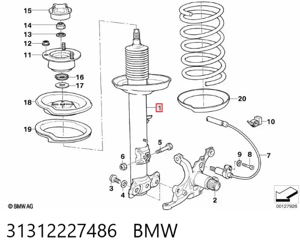 Амортизатор передній, правий 31312227486 BMW