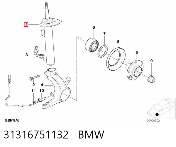 Амортизатор передній, правий 31316751132 BMW