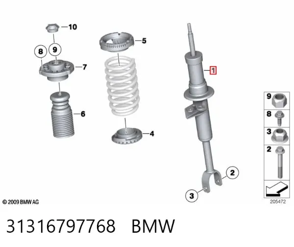 Амортизатор передній, правий 31316797768 BMW