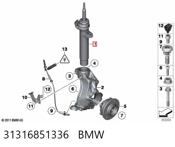 Амортизатор передній, правий 31316851336 BMW