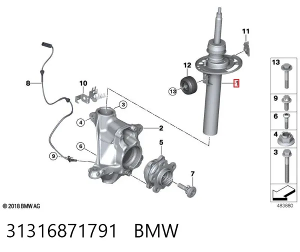 Амортизатора передній лівий 31316871791 BMW