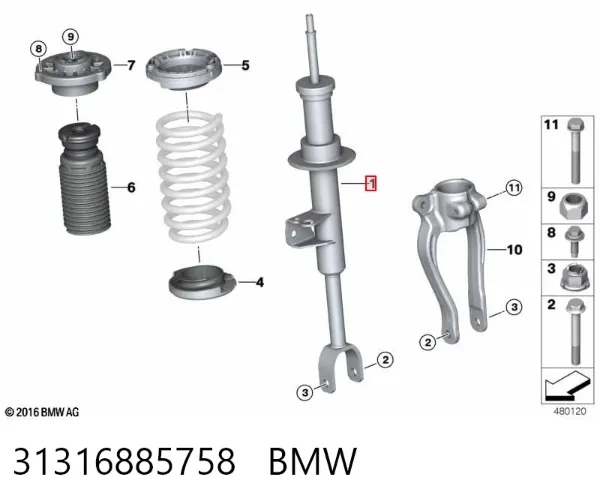 Амортизатор передній, правий 31316885758 BMW