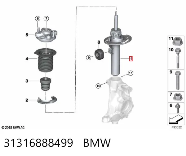 Амортизатора передній лівий 31316888499 BMW