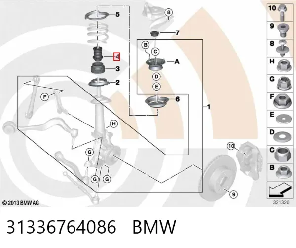 Буфер-відбійник амортизатора переднього 31336764086 BMW
