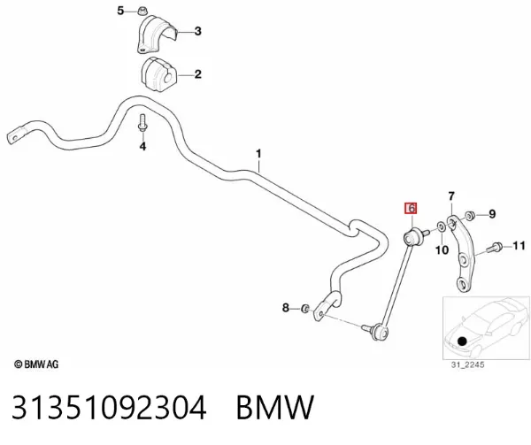Стійка стабілізатора переднього 31351092304 BMW
