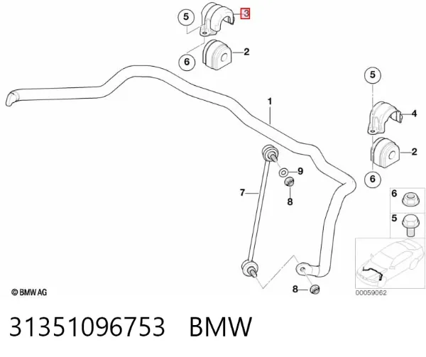 Хомут кріплення втулки стабілізатора, переднього 31351096753 BMW