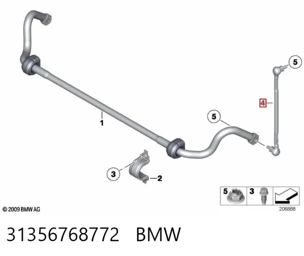 Стійка стабілізатора переднього, права 31356768772 BMW