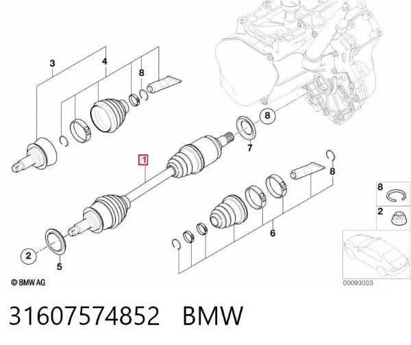 Ліва піввісь 31607574852 BMW