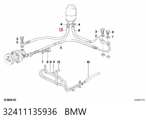 Шланг ГПК, низького тиску, від бачка до насосу 32411135936 BMW