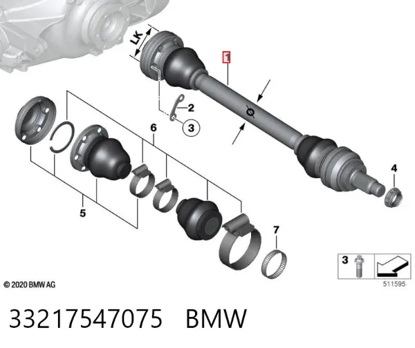 Піввісь задня, ліва 33217547075 BMW