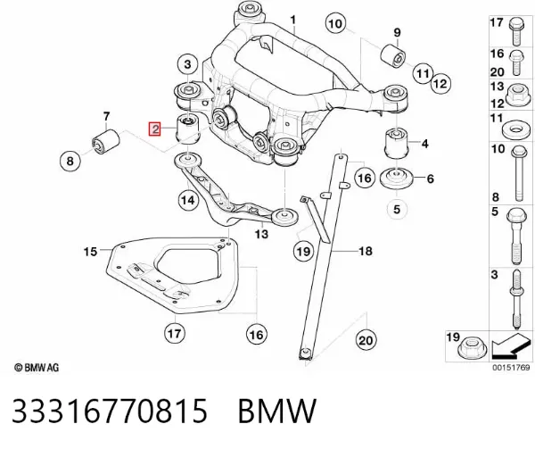 Сайлентблок задньої балки 33316770815 BMW