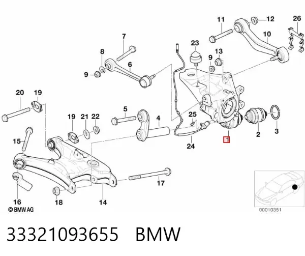 Цапфа - поворотний кулак задній, лівий 33321093655 BMW