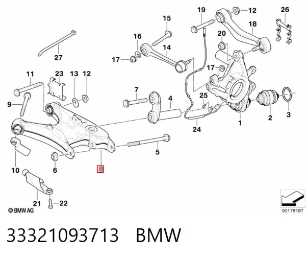 Важіль задньої підвіски нижній, лівий 33321093713 BMW