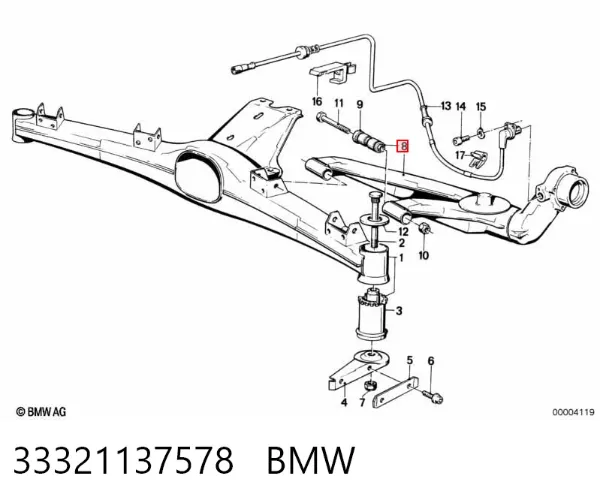 Важіль/тяга задньої підвіски подовжній нижній, правий 33321137578 BMW