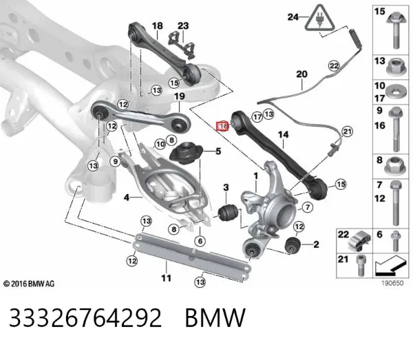 Болт кріплення заднього розвального важеля, внутрішній 33326764292 BMW