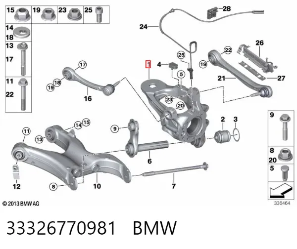 Цапфа - поворотний кулак задній, лівий 33326770981 BMW