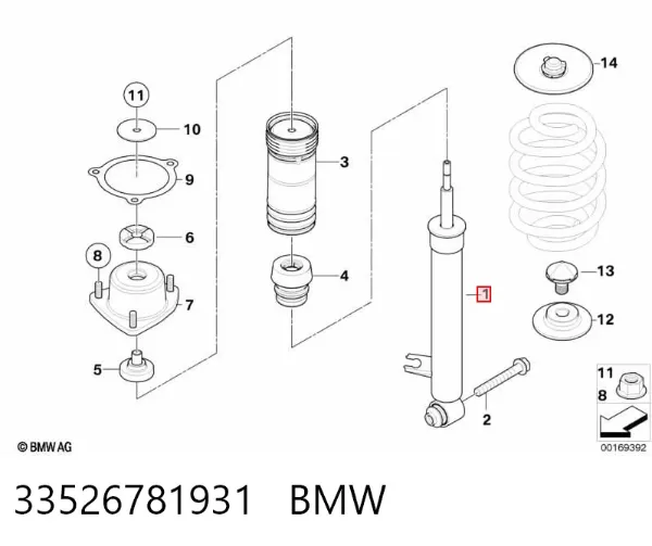 Амортизатор задній, лівий 33526781931 BMW