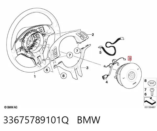 Подушка безпеки, водійська, AIRBAG 33675789101Q BMW