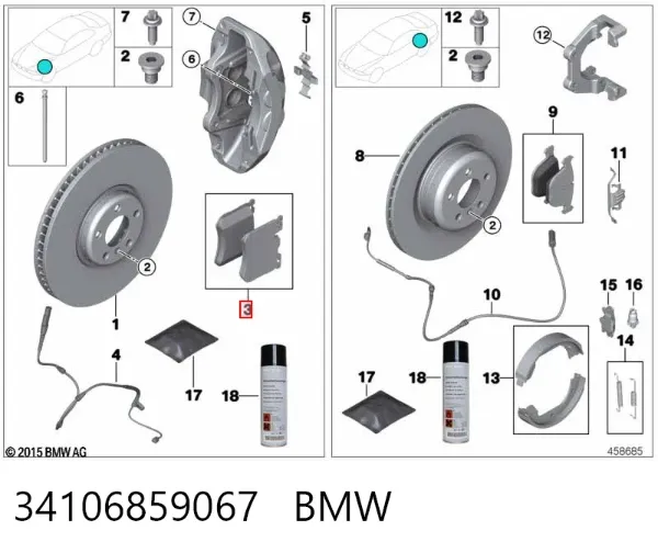Передні тормозні колодки 34106859067 BMW