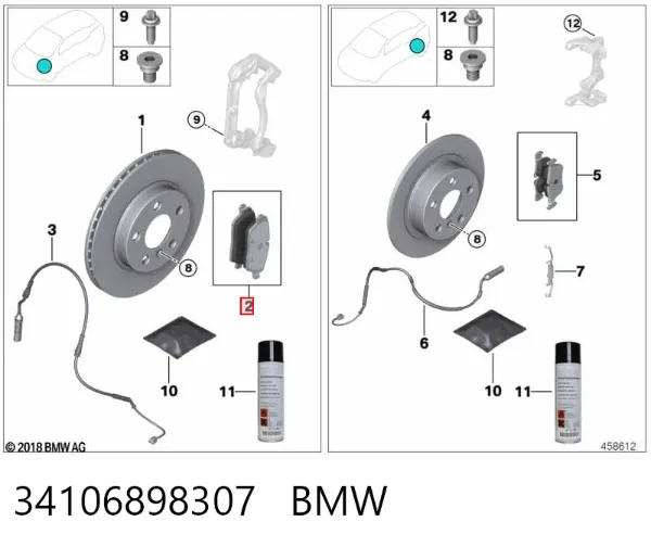 Передні тормозні колодки 34106898307 BMW
