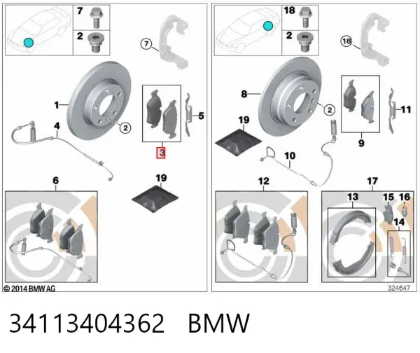 Передні тормозні колодки 34113404362 BMW