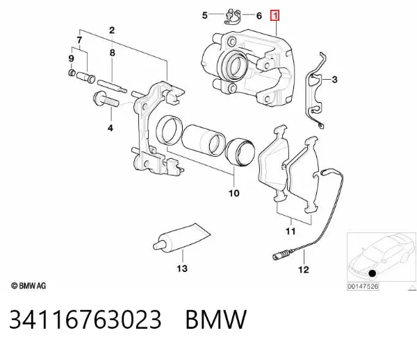Супорт гальмівний передній лівий 34116763023 BMW
