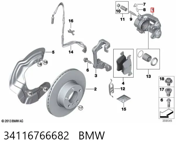 Супорт гальмівний передній правий 34116766682 BMW