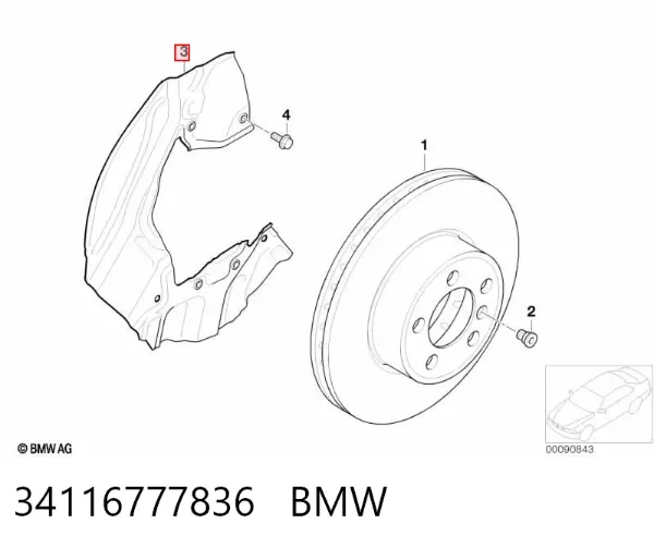 Захист гальмівного диска, переднього, правого 34116777836 BMW