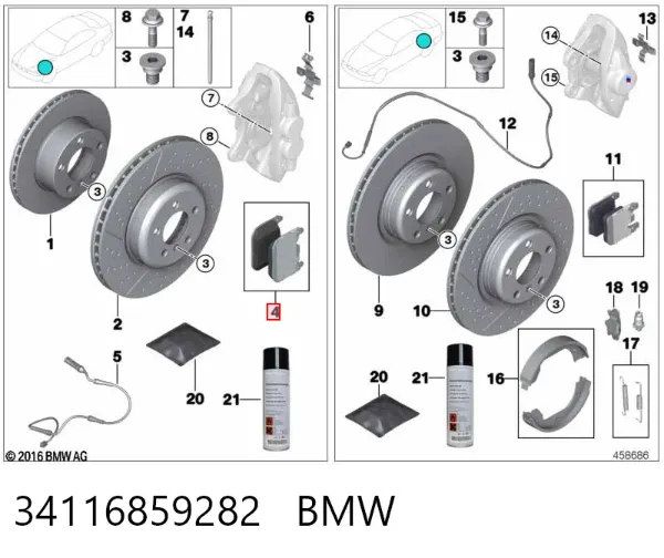 Передні тормозні колодки 34116859282 BMW