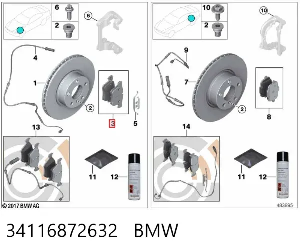 Передні тормозні колодки 34116872632 BMW