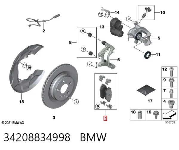 Задні гальмівні колодки 34208834998 BMW