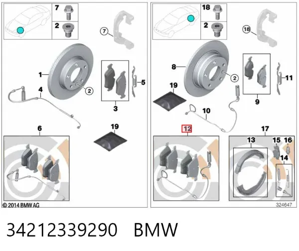 Задні гальмівні колодки 34212339290 BMW
