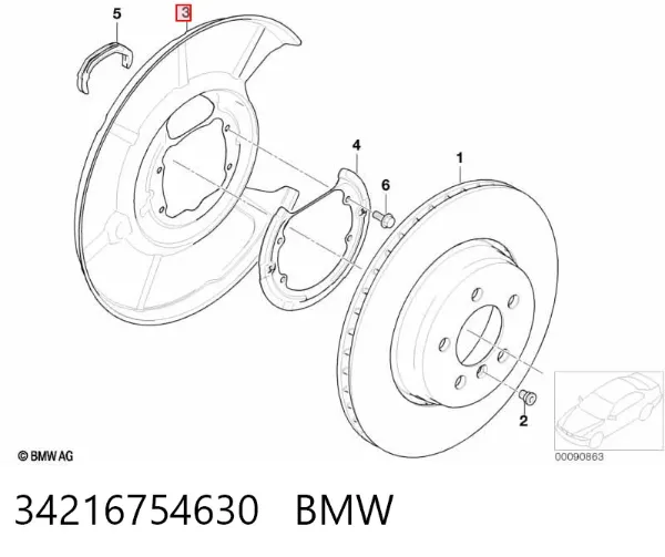 Захист гальмівного диска заднього, правого 34216754630 BMW