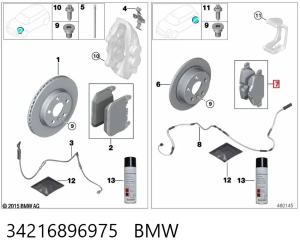 Задні гальмівні колодки 34216896975 BMW