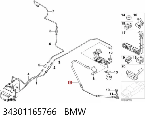 Шланг гальмівний задній, правий 34301165766 BMW