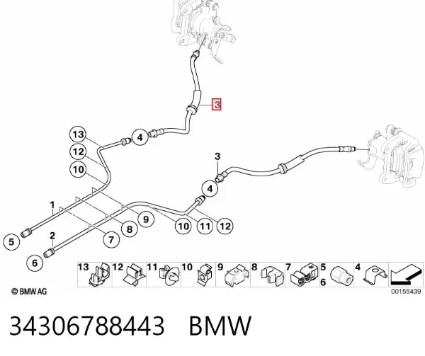 Шланг гальмівний задній 34306788443 BMW