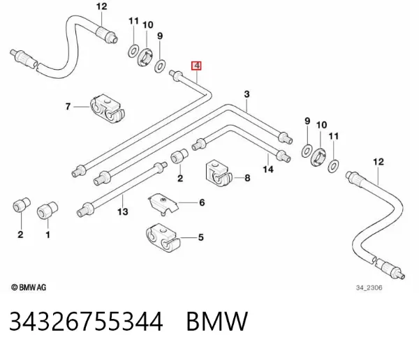 Шланг гальмівний задній, правий 34326755344 BMW