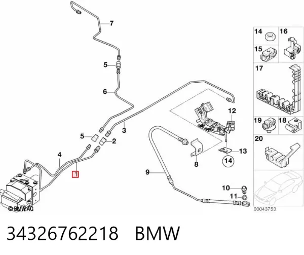 Шланг гальмівний задній, правий 34326762218 BMW