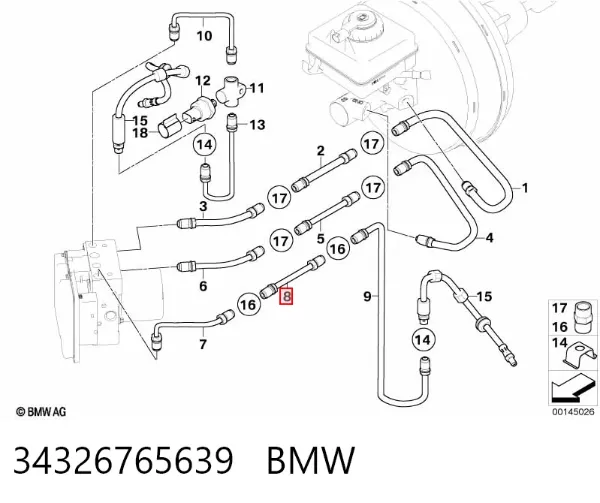 Шланг гальмівний задній, правий 34326765639 BMW